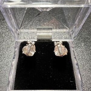 Juicy Couture Vintage Silver Tone Rhinestone Banner Heart Stud Earrings
